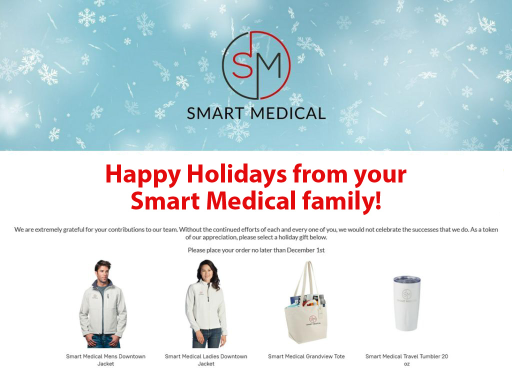 Tablet displaying holiday gift shop for medical facility employees
